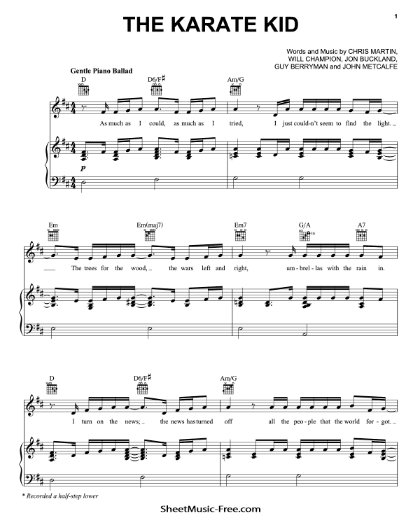 The Karate Kid Piano Sheet Music Coldplay