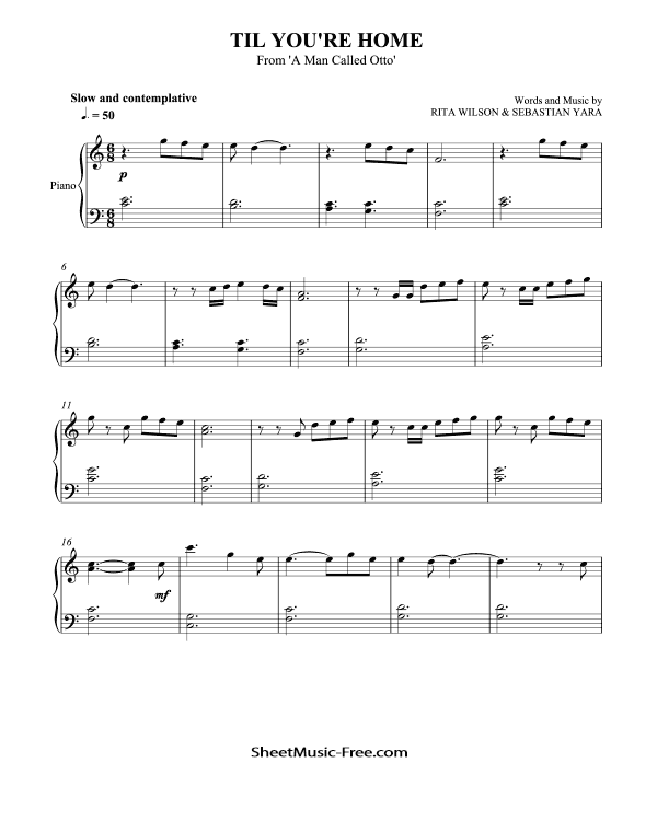 Til You're Home Sheet Music Easy Piano A Man Called Otto