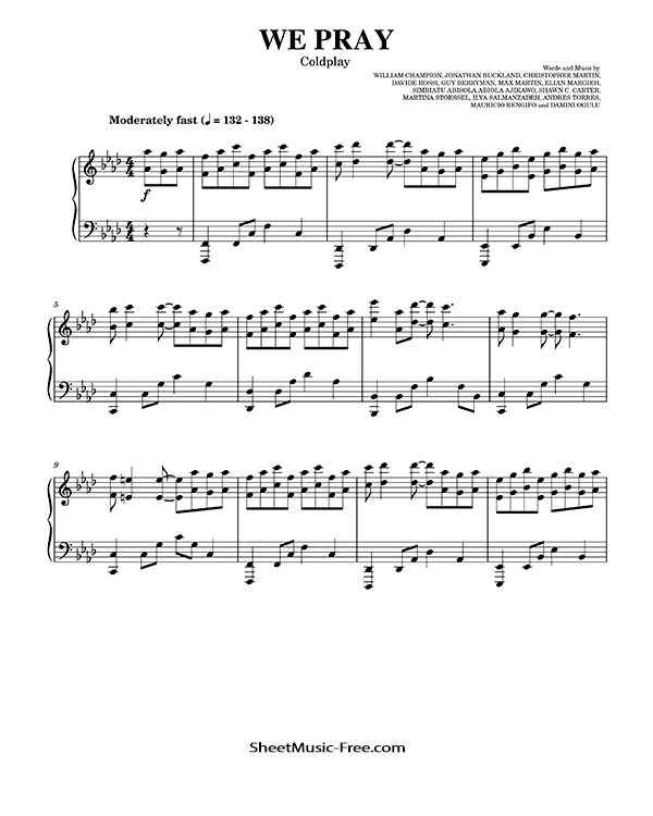 WE PRAY Piano Sheet Music Coldplay